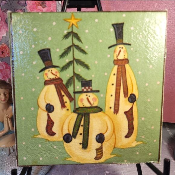 DECOUPAGE CANVAS PRINTS SNOWMEN  - Picture 1 of 1